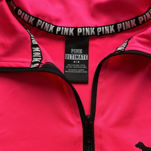 VS PINK Ultimate Quarter Zip Long Sleeve Shirt Neon Pink size Small - Picture 2 of 6